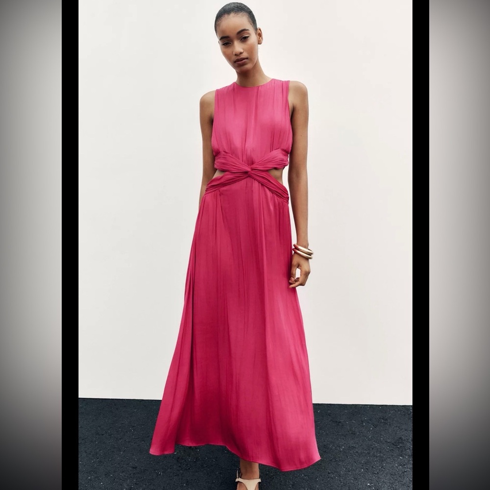 Zara Elegant Pink Sleeveless Satin Dress